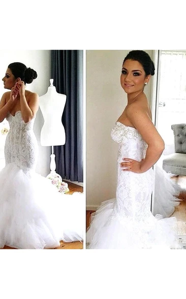 Sweetheart Mermaid Trumpet Lace Tulle Wedding Dress with Zipper