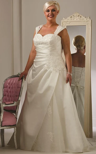 Plus Size Taffeta Wedding Dress with Appliques and Lace Up