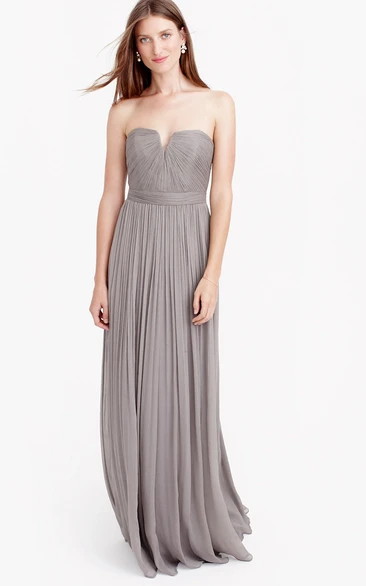 Sheath Chiffon Bridesmaid Dress Sleeveless Floor-Length Ruched Pleated