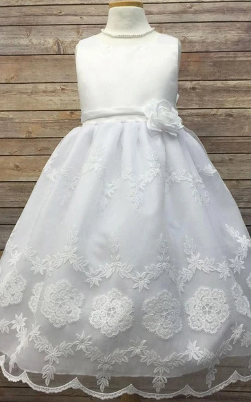 Organza Floral Tea-Length Flower Girl Dress with Embroidery Unique Bridesmaid Dress