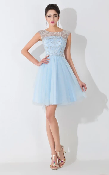 Illusion Sleeveless Cocktail Dress with Crystals Glamorous Short Prom Dress