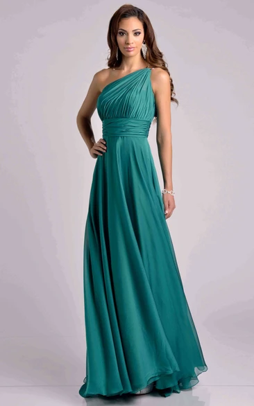 Ruched Bodice One-Shoulder Chiffon Bridesmaid Dress for Bridesmaids