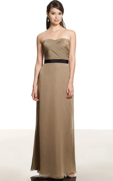 Floor-Length Strapless Chiffon Bridesmaid Dress with Ruched Detail Classy Dress