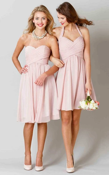 Sweetheart Criss-Cross Chiffon Bridesmaid Dress Knee-Length