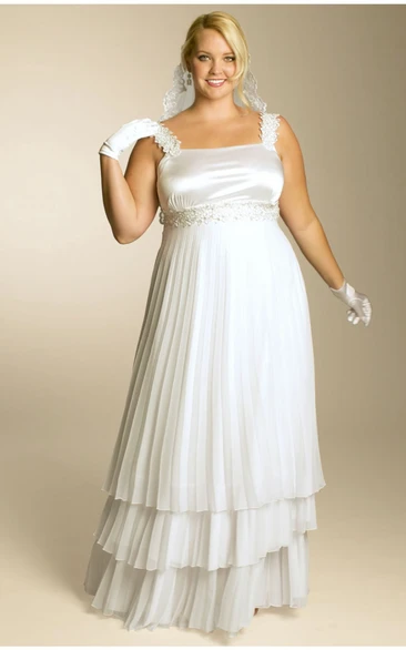 Empire Tiered Dress with Waist Jewelry and Pleats A-Line Style
