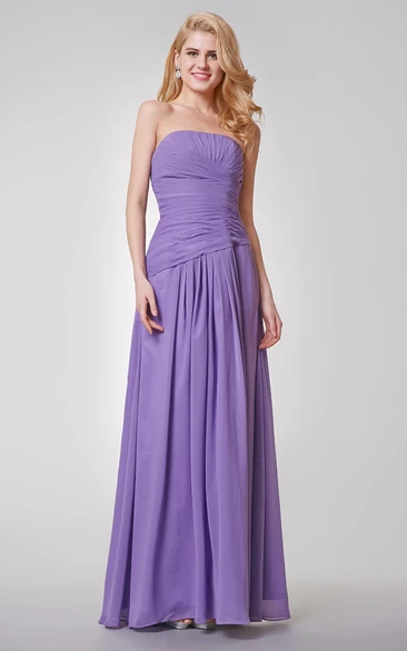 Strapless A-line Chiffon Dress with Pleated Skirt and Ruched Waist Modern and Classy