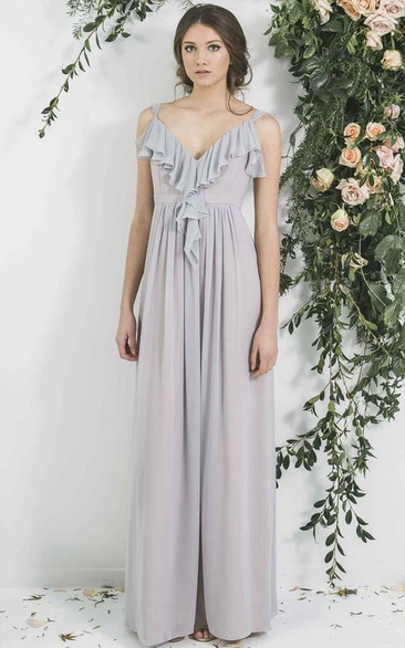 Draped V-Neck Sleeveless Chiffon Bridesmaid Dress Flowy Prom Dress 2024