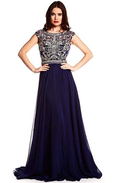 Beaded Scoop-Neck Chiffon Prom Dress with A-Line Silhouette