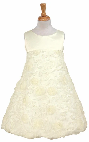 Sleeveless Satin Bowed Tea-Length Flower Girl Dress