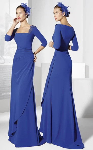 Side-Draped Jersey Prom Dress with Square-Neck and Half-Sleeves Simple and Unique Dress