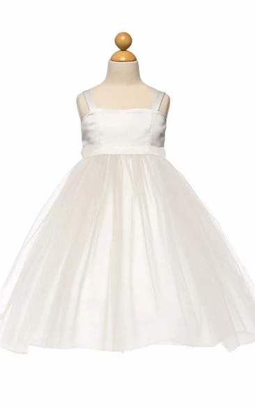 Empire Tulle Satin Flower Girl Dress Tea-Length Spaghetti