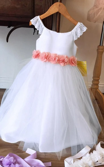 Tiered Floral Chiffon&Tulle Tea-Length Flower Girl Dress