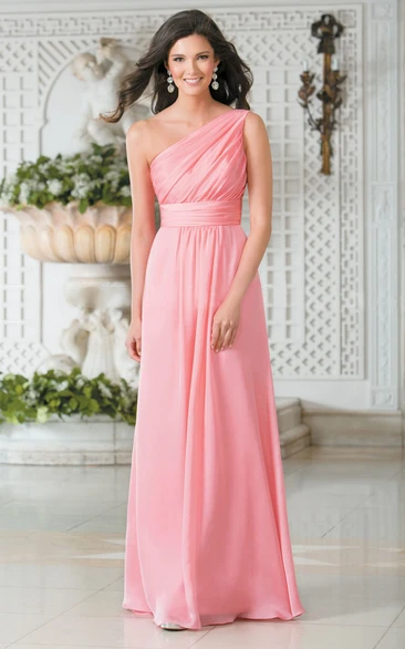 Flowy Chiffon One-Shoulder A-Line Bridesmaid Dress With Pleats 2024 Women Elegant