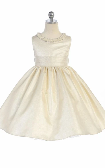 Sleeveless Pleated Flower Girl Dress Tea-Length