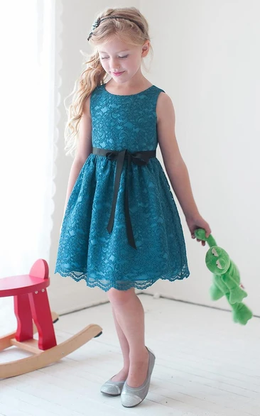 Split Tiered Lace Flower Girl Dress Knee-Length Boho Dress