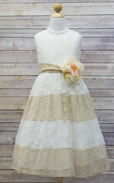 Floral Lace Tea-Length Flower Girl Dress Unique Tiered Style