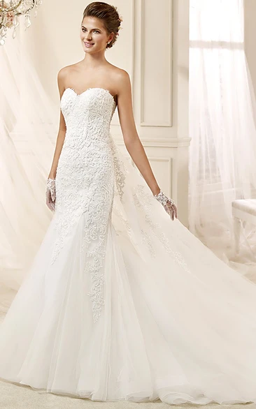Sweetheart Sheath Wedding Dress with Long Lace and Detachable Train