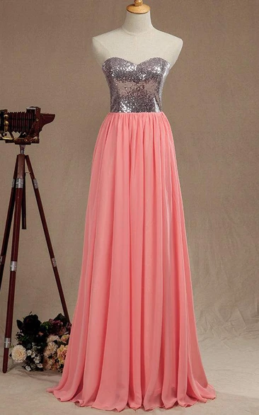 Sequin Sweetheart Chiffon & Satin Dress Modern Formal Gown