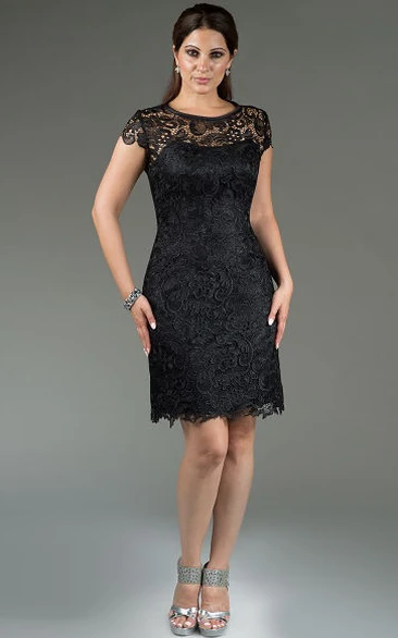 Cap Sleeve Sheath Knee Length Mother Of The Bride Dress With Allover Lace Classy Formal Dress