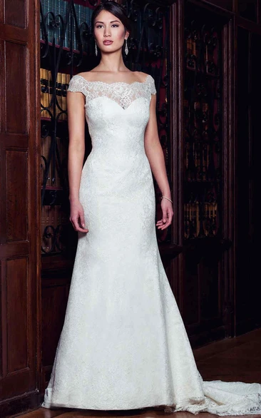 Lace Sheath Wedding Dress with Cap-Sleeves