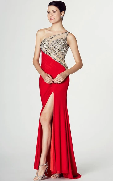 One-Shoulder Sheath Jersey Prom Dress with Split-Front