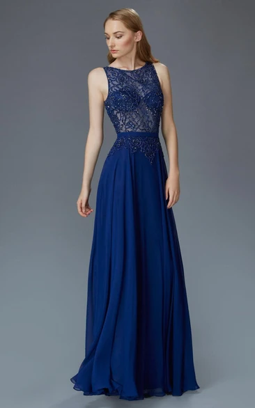 Sleeveless Chiffon A-Line Dress with Beading and Pleats Flowy Bridesmaid Dress