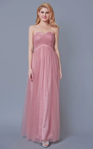 Sleeveless A-Line Tulle Bridesmaid Dress with Ruching