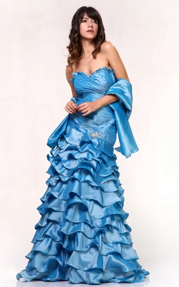 Satin Sweetheart A-Line Dress with Tiers and Ruching