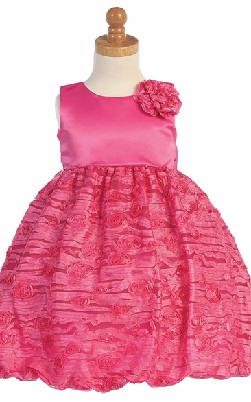 Floral Tiered Empire Tulle&Taffeta Flower Girl Dress with Embroidery Tea-Length Dress Modern