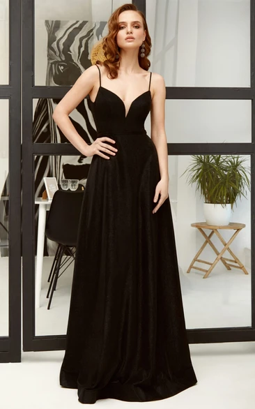 Spaghetti Satin A-Line Evening Dress Casual Open Back Floor-length