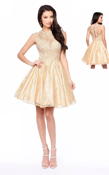 High Neck Lace Applique Dress with Illusion Sleeves for Homecoming