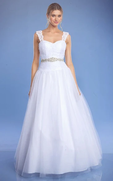 Lace A-Line Floor-Length Satin Wedding Dress Timeless Wedding Dress