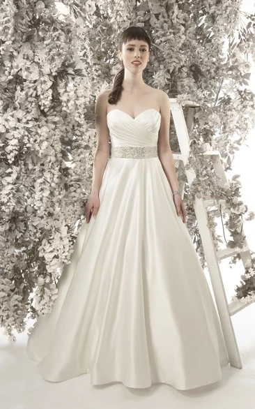 Sweetheart Jeweled Satin A-Line Wedding Dress Floor-Length