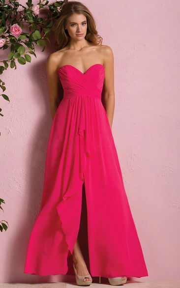 A-Line Sweetheart Bridesmaid Dress with Ruffles and Front Slit