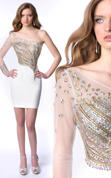 Sheath One-Shoulder Jersey Prom Dress with Gemstone Embellishment Unique Women's Dress