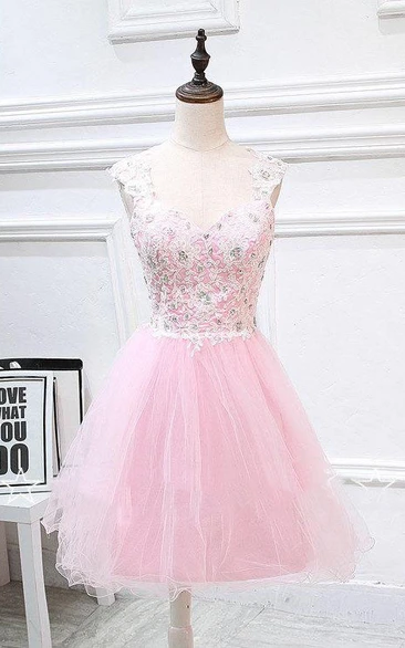 A-line Tulle and Lace Dress with Beading and Appliques