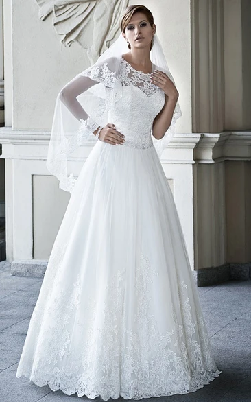 Scoop-Neck Lace Wedding Dress Ball Gown Maxi Appliqued