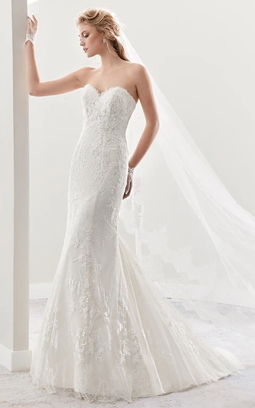 Sheath Mermaid Sweetheart Wedding Dress with Appliques and Open Back Classic Bridal Gown