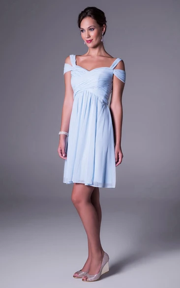 V-Back Short Chiffon Bridesmaid Dress with Criss Cross