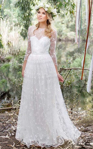 Lace Low-V Back Chiffon Wedding Dress Elegant Bridal Gown