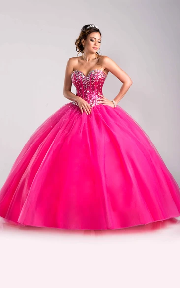 Sequined Corset Sweetheart Tulle Ball Gown with Lace-Up Back
