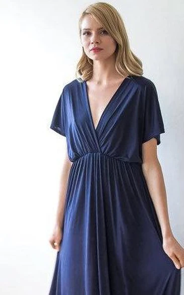 A-line V-neck Bridesmaid Dress with Draping and Sleeves