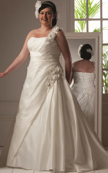 Single Strap Taffeta Bridal Gown with Floral Design Wedding Dress
