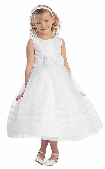 Lace&Organza Flower Girl Dress Tiered Tea-Length