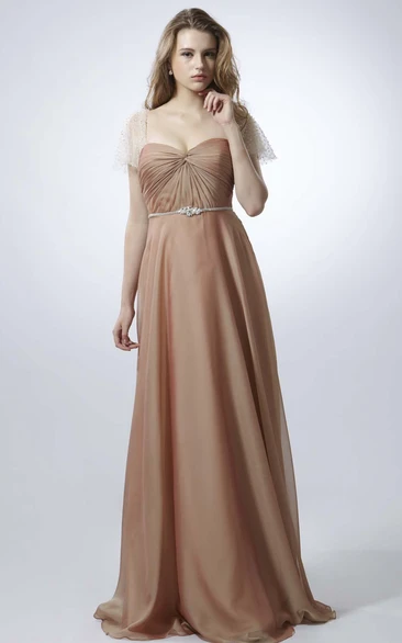 Sweetheart Cap Sleeve Chiffon Maxi Prom Dress with Criss-Cross Elegant Women's Dress