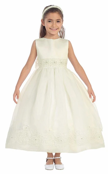 Ankle-Length Floral Lace Flower Girl Dress with Sash Unique Bridesmaid Dress