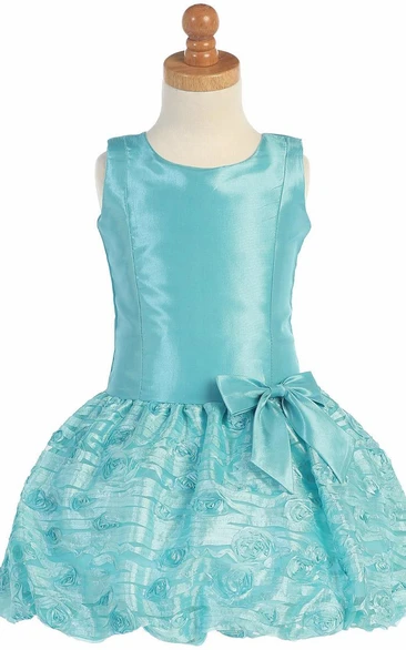 Tulle & Taffeta Tea-Length Flower Girl Dress Bowed & Embroidered