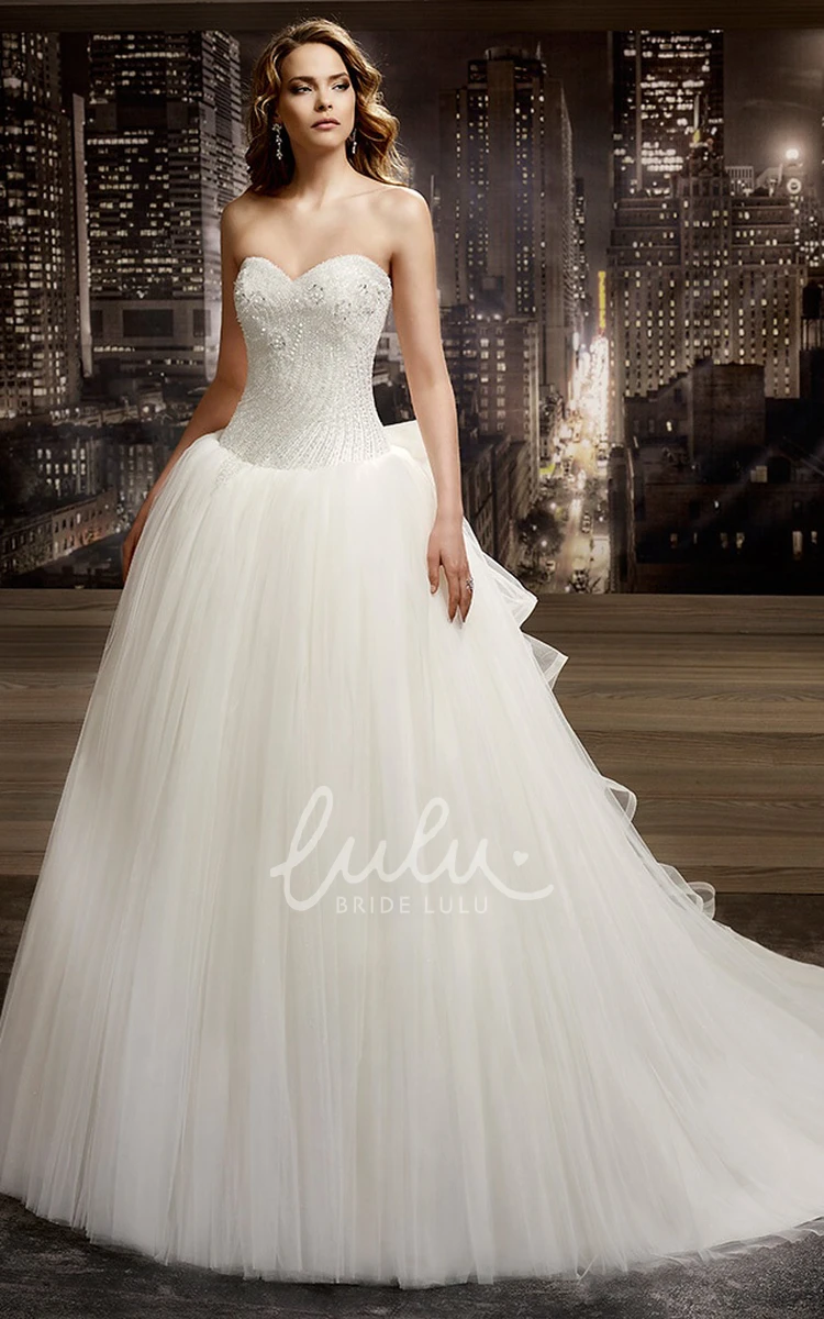 Beaded Sweetheart A-Line Wedding Dress with Back Ruffles Bow