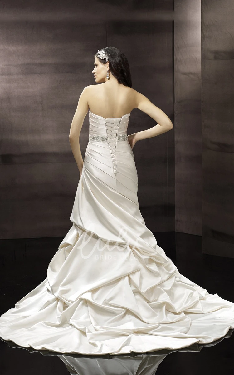 Satin Strapless Mermaid Wedding Dress with Pick Up and Side Draping