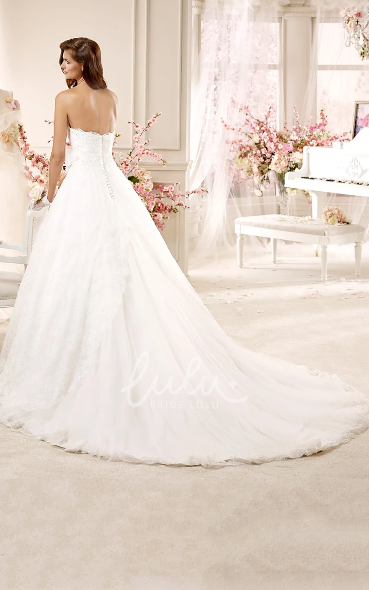 Notched-neck A-line Wedding Dress with Flowers and Court Train Classic & Timeless Wedding Dress